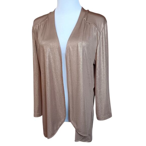CHICO'S‎ 2 Travelers Open Front Jacket Cardigan Top 12/LG Dressy Gold Metallic - Picture 8 of 9